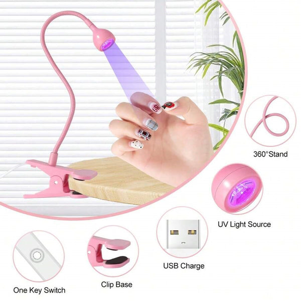Mini USB UV Nail Lamp With Clamp, UV Light for Gel Nails Polish USB Nail Dryer, Fast Curing Goosenecks Lamp for Home DIY Manicure