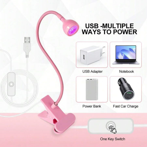 Mini USB UV Nail Lamp With Clamp, UV Light for Gel Nails Polish USB Nail Dryer, Fast Curing Goosenecks Lamp for Home DIY Manicure