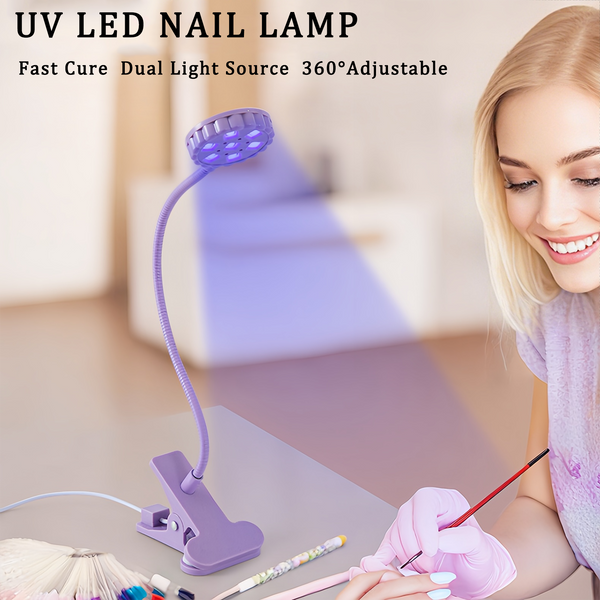 UV Nail Lamp - Mini UV Light for Gel Nails, LED Gooseneck Flash Cure Lamp for Nails with Flexible Gooseneck & Clamp Portable Small Manicure Nail Dryer for Resin Curing Nail Art