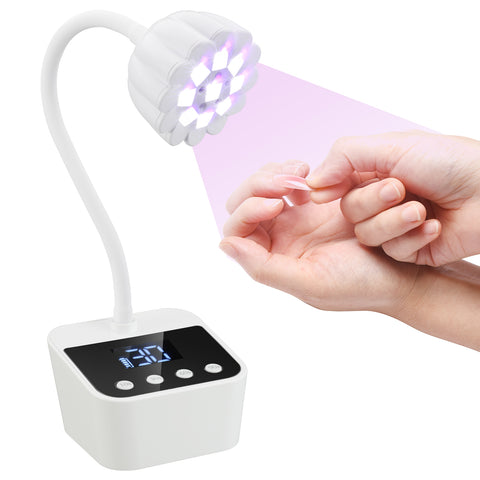 UV LED Nail Lamp, Mini Cordless Gel x Nail Lamp Flash Cure, Auto Sensor Gooseneck Portable USB Gel Nail Dryer U V Light with 4 Timers and LCD Display for Home DIY