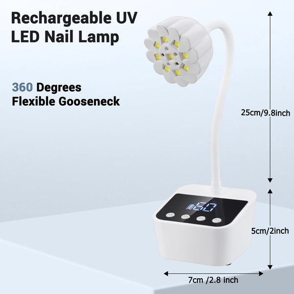 UV LED Nail Lamp, Mini Cordless Gel x Nail Lamp Flash Cure, Auto Sensor Gooseneck Portable USB Gel Nail Dryer U V Light with 4 Timers and LCD Display for Home DIY