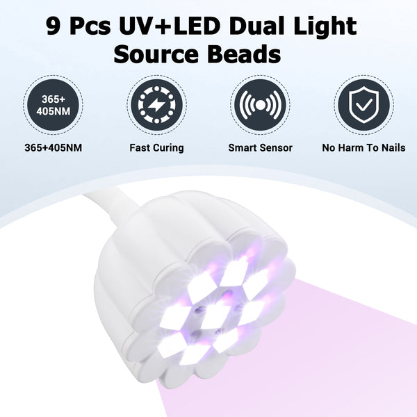 UV LED Nail Lamp, Mini Cordless Gel x Nail Lamp Flash Cure, Auto Sensor Gooseneck Portable USB Gel Nail Dryer U V Light with 4 Timers and LCD Display for Home DIY