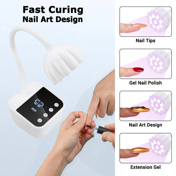 UV LED Nail Lamp, Mini Cordless Gel x Nail Lamp Flash Cure, Auto Sensor Gooseneck Portable USB Gel Nail Dryer U V Light with 4 Timers and LCD Display for Home DIY
