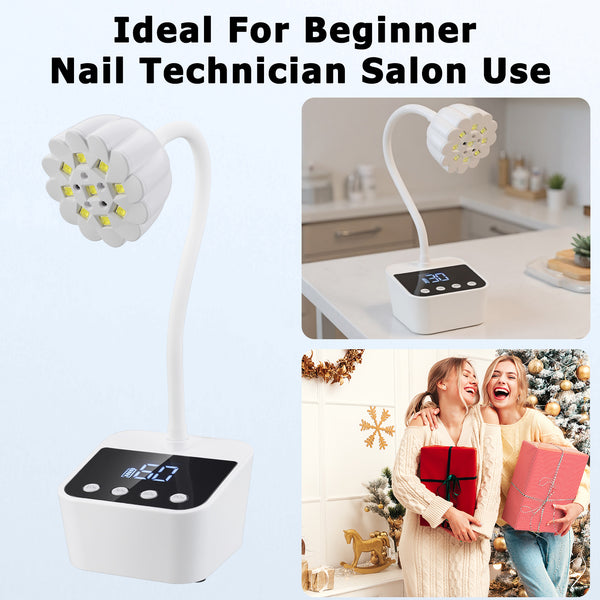 UV LED Nail Lamp, Mini Cordless Gel x Nail Lamp Flash Cure, Auto Sensor Gooseneck Portable USB Gel Nail Dryer U V Light with 4 Timers and LCD Display for Home DIY