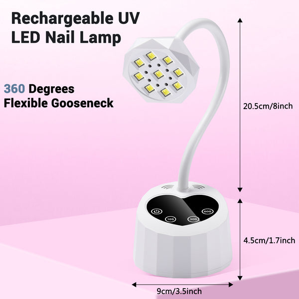 UV LED Nail Lamp for Gel X Nails - 27W Cordless & Rechargeable, Auto Sensor Fast Curing Flash Cure Lamp with 4 Timers LCD Display, Portable Mini Gooseneck Light for Home DIY Manicure