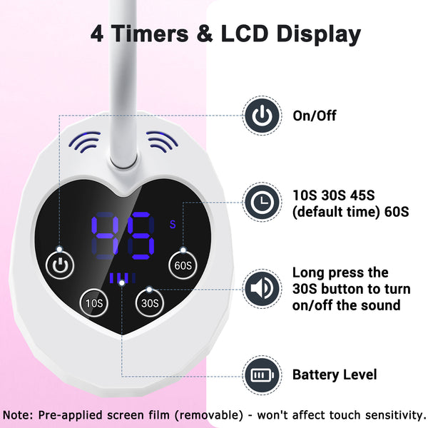 UV LED Nail Lamp for Gel X Nails - 27W Cordless & Rechargeable, Auto Sensor Fast Curing Flash Cure Lamp with 4 Timers LCD Display, Portable Mini Gooseneck Light for Home DIY Manicure
