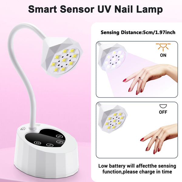UV LED Nail Lamp for Gel X Nails - 27W Cordless & Rechargeable, Auto Sensor Fast Curing Flash Cure Lamp with 4 Timers LCD Display, Portable Mini Gooseneck Light for Home DIY Manicure