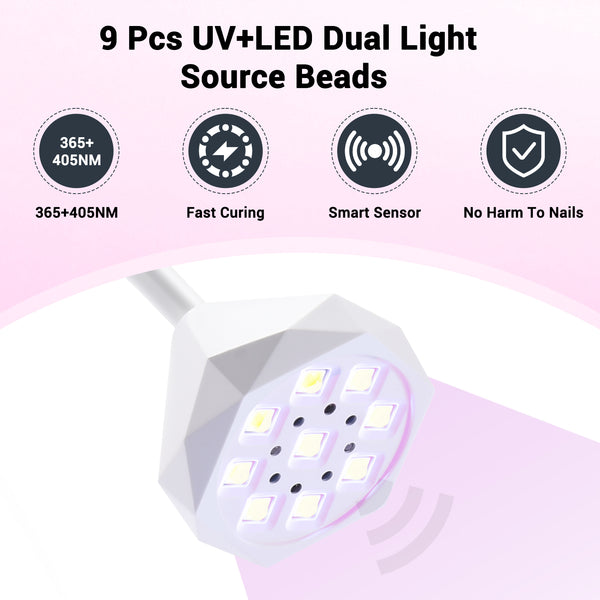 UV LED Nail Lamp for Gel X Nails - 27W Cordless & Rechargeable, Auto Sensor Fast Curing Flash Cure Lamp with 4 Timers LCD Display, Portable Mini Gooseneck Light for Home DIY Manicure