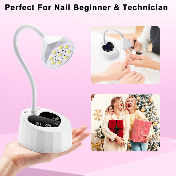 UV LED Nail Lamp for Gel X Nails - 27W Cordless & Rechargeable, Auto Sensor Fast Curing Flash Cure Lamp with 4 Timers LCD Display, Portable Mini Gooseneck Light for Home DIY Manicure
